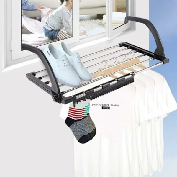 Outlet Hopfällbart klädställ i rostfritt stål balkong hängande radiator Wi