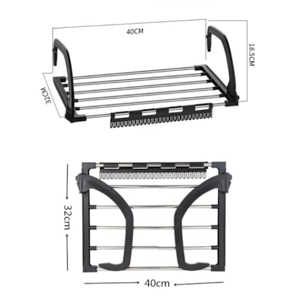 Sale Hopfällbart klädtorkställ i rostfritt stål Balkong Häng på radiator Fönster Badkar för att hänga torra våta kläder för tvätt (40X32cm)