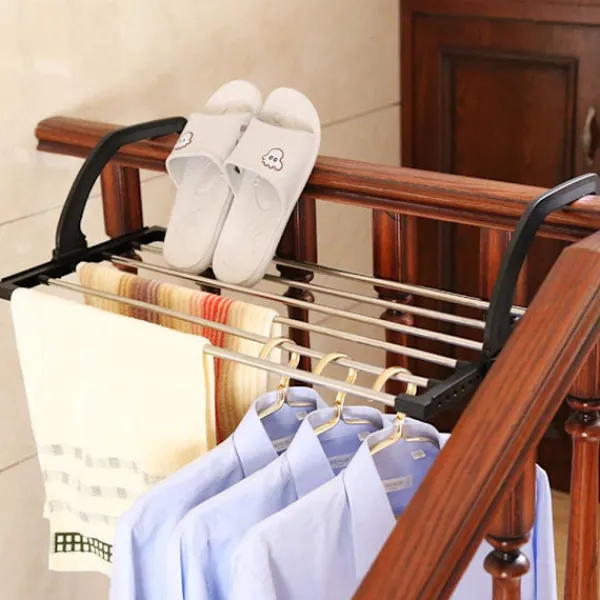 Sale Hopfällbart klädtorkställ i rostfritt stål Balkong Häng på radiator Fönster Badkar för att hänga torra våta kläder för tvätt (40X32cm)