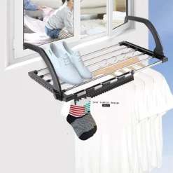 Sale Hopfällbart klädtorkställ i rostfritt stål Balkong Häng på radiator Fönster Badkar för att hänga torra våta kläder för tvätt (40X32cm)