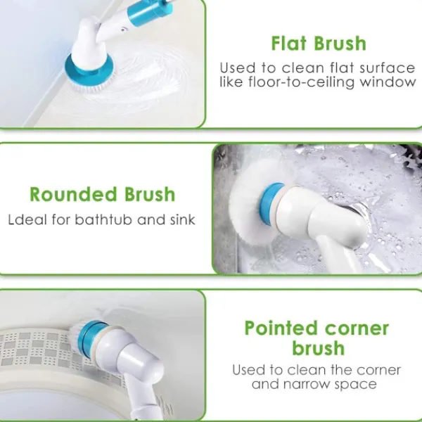 Hot Hurricane Spin Scrubber med 3-delat multifunktionellt borsthuvud (platt, kupol, vinklad) och adaptrar för badrum, golv, väggar och kök