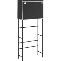 vidaXL Hylla för tvättmaskin med 2 hyllplan svart 71x29,5x170,5cm järn