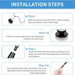 Clearance 9-i-1 Elektrisk Rengöringsborste, Elektrisk Skrubber med Förlängningshandtag, 25W Effekt, 420RPM & 90min Drifttid, 2500mAh Batteri