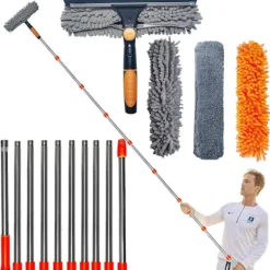 Discount 2-i-1 Fönsterputsare med Skrapa och Dammtork, Över 6m Räckvidd - Roterande Verktyg med 0,9-4,2m Teleskopstång