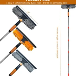 Discount 2-i-1 Fönsterputsare med Skrapa och Dammtork, Över 6m Räckvidd - Roterande Verktyg med 0,9-4,2m Teleskopstång