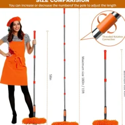 2-i-1 Fönsterputsare med Skrapa och Dammtork, Över 6m Räckvidd - Roterande Verktyg med 0,9-4,2m Teleskopstång