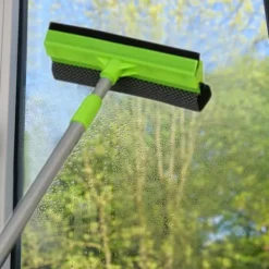 Online 2-i-1 Fönsterskrapa, Högabsorberande Svamp, Justerbar Rengöringsborste för Bilvindruta och Fönster, Grön