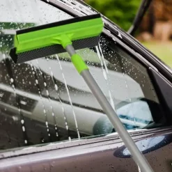 Online 2-i-1 Fönsterskrapa, Högabsorberande Svamp, Justerbar Rengöringsborste för Bilvindruta och Fönster, Grön