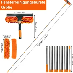 2-i-1 fönsterskrapa med teleskopskaft 4,5 m – Fönsterrengöring för höga fönster, bil, dusch, inomhus & utomhus, grå gray_max gray