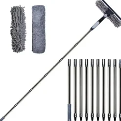 New 2-i-1 Fönsterskrapa med Teleskopskaft 4,5 m – Effektiv Fönsterrengöring för Höga Fönster, Bilar, Dusch, Inomhus & Utomhus