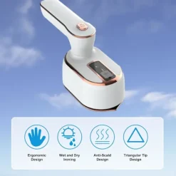 Sale 4-i-1 Klädångare Horisontell och Vertikal Torr- och Våtångstrykjärn med 180° Roterbart Huvud för Hem- och Resebruk