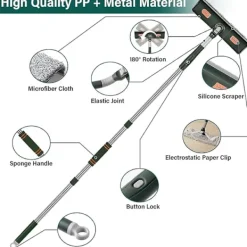 Discount DMstore 2-i-1 Professionell Fönsterraka, 210 cm Sammanfogningsbar Duschraka med 2 Mikrofiberdukar, 180° RotationsfönsterrengörareBY