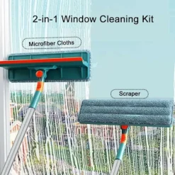 Discount 3-i-1 Professionell Fönsterskrapa Rengöringskit, med Teleskophandtag (Längd 135cm), Fönsterskrapa Rengörare för Invändiga Fönster