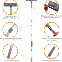 Clearance 5-i-1 Professionell Fönsterskrapa, Fönsterrengöringskit med 2 Mikrofiberdukar och 162cm Teleskophandtag, med Flexibelt Huvud