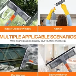 Clearance 5-i-1 Professionell Fönsterskrapa, Fönsterrengöringskit med 2 Mikrofiberdukar och 162cm Teleskophandtag, med Flexibelt Huvud