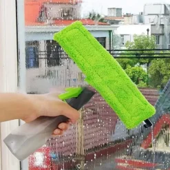 Online 3-i-1 Spray-Skrapa Borste Vattenspray Fönsterrengöringsmedel Glasskraptorkare Mikrofiberdukssats Grön