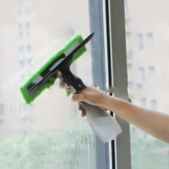 Online 3-i-1 Spray-Skrapa Borste Vattenspray Fönsterrengöringsmedel Glasskraptorkare Mikrofiberdukssats Grön