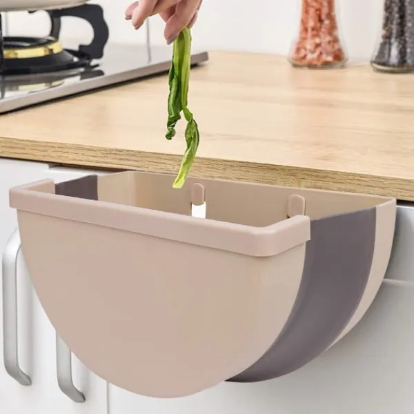 Sale no brand IC Vikbar Köksbehållare, Hängande Papperskorg, Liten Bärbar Papperskorg (Beige)