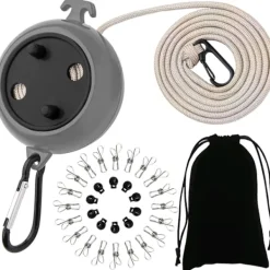 Outlet OCEAN Indragbar tvättlina, (Grå) Bärbar halkfri tvättlina, 8m