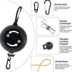 Outlet OCEAN Indragbar tvättlina, (Grå) Bärbar halkfri tvättlina, 8m