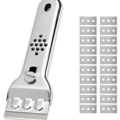 Online Induktionshällskrapa Glaskeramisk skrapa Rostfri stålskrapa med 20 blad för glas, induktionshäll, bil, spegel, klistermärke, rengöring