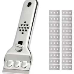 Hot Induktionsskrapa Glasskeramisk skrapa Rostfri skrapa med 20 blad för glas, induktionshäll, bil, spegel, klistermärke, rengöring