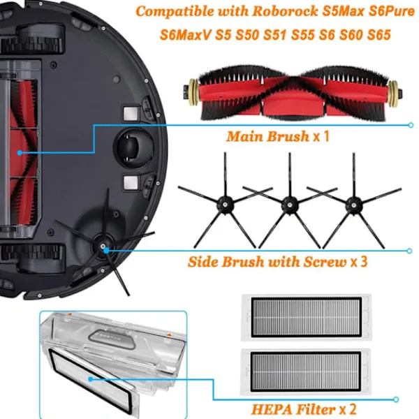Best INF Tillbehör Xiaomi Roborock S5 Max/S50/S51/S55/S5/S60/S65/S6/S6 Pure/S6 MAXV 8 delar