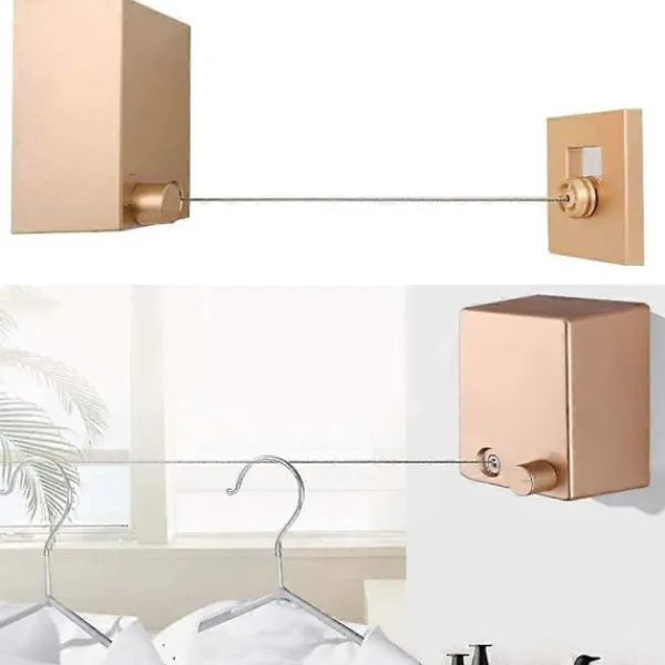 Outlet Infällbar torkvinda för inom- och utomhusbruk, väggmonterad tvättställning med 4,2 m/13,8 fot justerbart stålvajer (Svart)