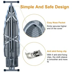 Best Innovativt strykbordsöverdrag för ångstrykjärn, strykbordsöverdrag med turbozon, parkeringszon och spännare för strykbordsöverdrag (135 x 56 cm)