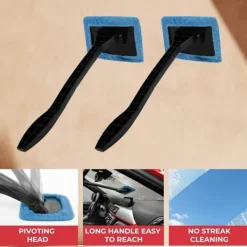New Invändig Vindrutetvättare - Långt Handtag Bil Vindrutetvättare Invändig Vindruterengöring Avlägsning av Dimsamling - 2-pack