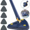 Best Justerbar 360° roterande triangulär teleskopmopp med automatisk vattenurvridningsfunktion, 5 rengöringsdukar, mikrofiberstretchmopp (blå)