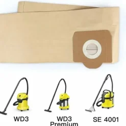 Online Karcher WD3 Dammsugarpåsar, 5-pack raka dammsugarpåsar för Karcher WD3, WD 3 Premium, WD3200, WD3500P, A2204, A2534, SE4001..