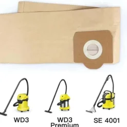 Outlet Karcher WD3 Dammsugarpåsar, 5-pack raka dammsugarpåsar för Karcher WD3, WD 3 Premium, WD3200, WD3500P, A2204, A2204, A2534, SE4001..
