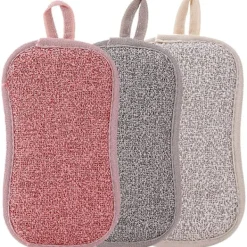 Clearance Kit med 3 mikrofiber svamp tvättbar återanvändbar diskborste - dubbelsidig skrubbborste - kök badrum trasa (h)