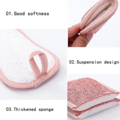 Clearance Kit med 3 mikrofiber svamp tvättbar återanvändbar diskborste - dubbelsidig skrubbborste - kök badrum trasa (h)