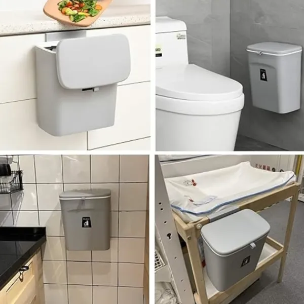Outlet Kök Kompost Bin - 9L - Bänkskiva eller diskbänk Sopbehållare, Små Hängande Sopbehållare med lock för Badrum/Sovrum (Grå)