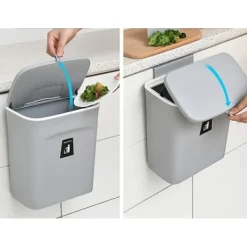 Outlet Kök Kompost Bin - 9L - Bänkskiva eller diskbänk Sopbehållare, Små Hängande Sopbehållare med lock för Badrum/Sovrum (Grå)