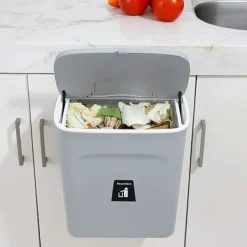 Outlet Kök Kompost Bin - 9L - Bänkskiva eller diskbänk Sopbehållare, Små Hängande Sopbehållare med lock för Badrum/Sovrum (Grå)