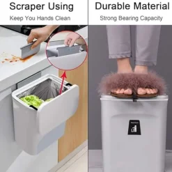 Outlet Kök Kompost Bin - 9L - Bänkskiva eller diskbänk Sopbehållare, Små Hängande Sopbehållare med lock för Badrum/Sovrum (Grå)