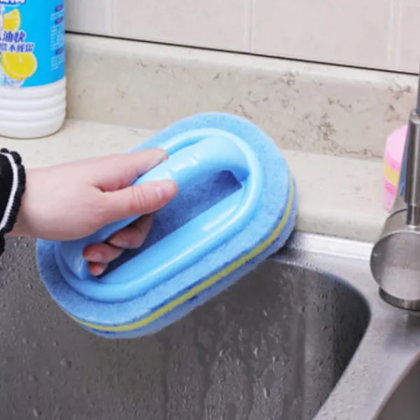 New Kök Rengöring Badrum Toalett Glas Vägg Rengöring Bad Borste Plast Handtag Svamp (blå)