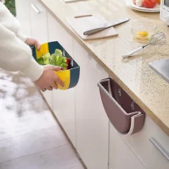 Köksavfallskorg för hushållet, vikbar, hängande, vardagsrum, badrum, väggmonterad papperskorg (1 st beige)