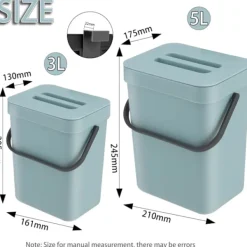 Online Köksavfallskorg, liten kompostbehållare för kök, bänkskiva avfallskorg med lock, hängande avfallskorg