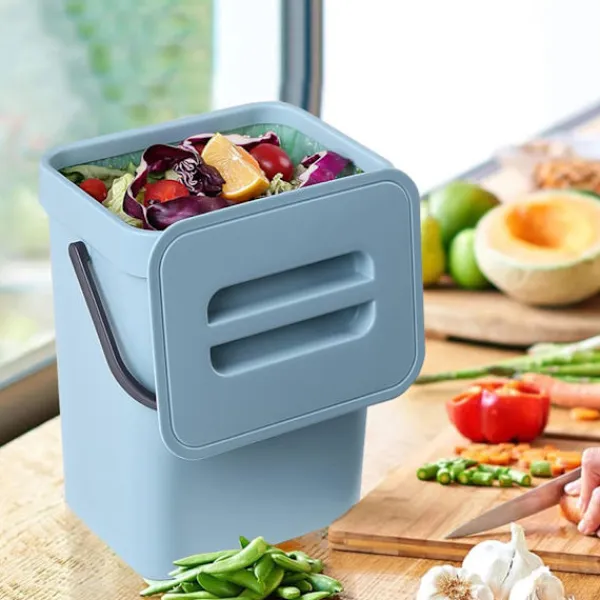 Online Köksavfallskorg, liten kompostbehållare för kök, bänkskiva avfallskorg med lock, hängande avfallskorg