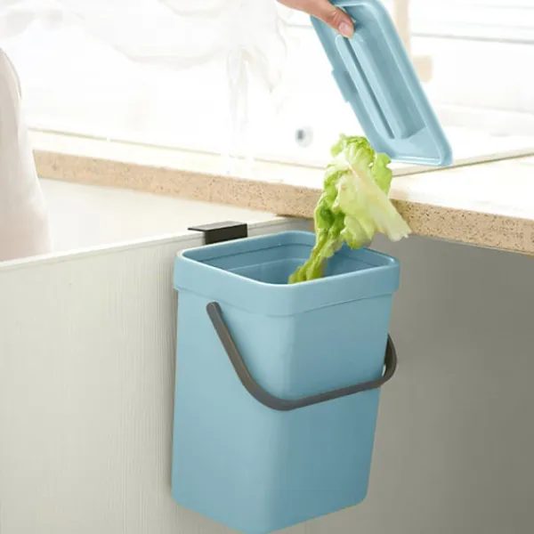Online Köksavfallskorg, liten kompostbehållare för kök, bänkskiva avfallskorg med lock, hängande avfallskorg