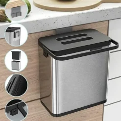 Best Köksavfallskorg, väggmonterad kompatibel med skåpdörr, hängande soptunna i rostfritt stål med anti-fingeravtrycksbeläggning (3L)【pl】