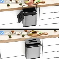 Best Köksavfallskorg, väggmonterad kompatibel med skåpdörr, hängande soptunna i rostfritt stål med anti-fingeravtrycksbeläggning (3L)【pl】