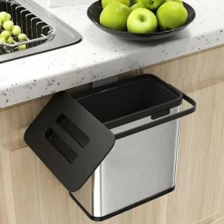 Best Köksavfallskorg, väggmonterad kompatibel med skåpdörr, hängande soptunna i rostfritt stål med anti-fingeravtrycksbeläggning (3L)【pl】