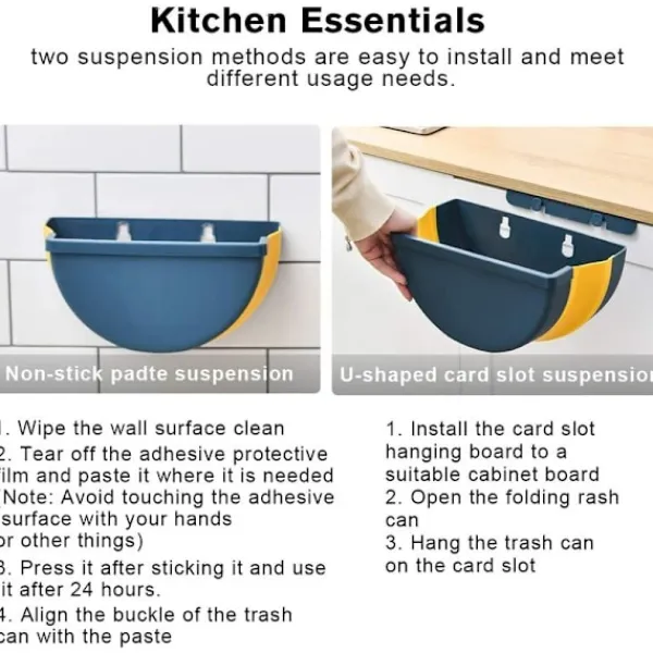 Outlet Kökssopkorg, hopfällbar hängande sopkorg för kök, kontor, badrum (blå)