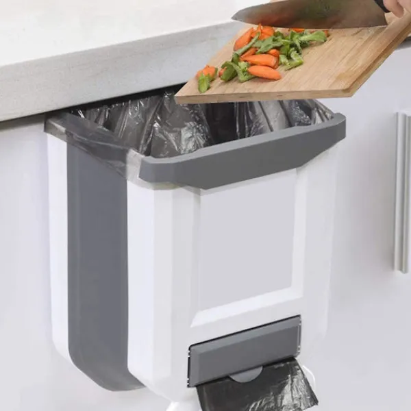 Hot Kökssopkorg i plast, hopfällbar, väggmonterad för skåpdörr, hängande soptunna, vit