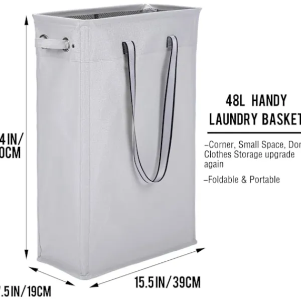 Kläd tvättkorg, 60CM Praktisk hängande tvättkorg Hög och smal tvättkorg Vattentät tvättpåse med andningsbart nätlock Tvättpåse, Grå